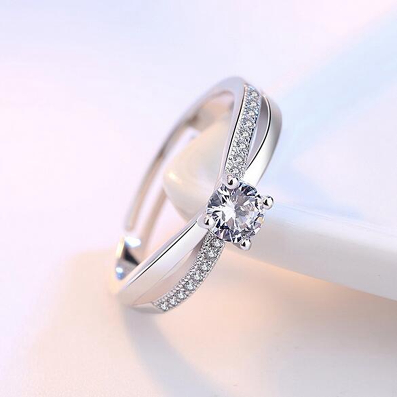 anillo ajustable con circonita diseño de doble estrella MICGIGI Anillo abierto de plata de ley 925 para mujer 