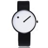 Reloj Unisex Minimalista Punto Raya de Cuarzo y Correa de Cuero Negra