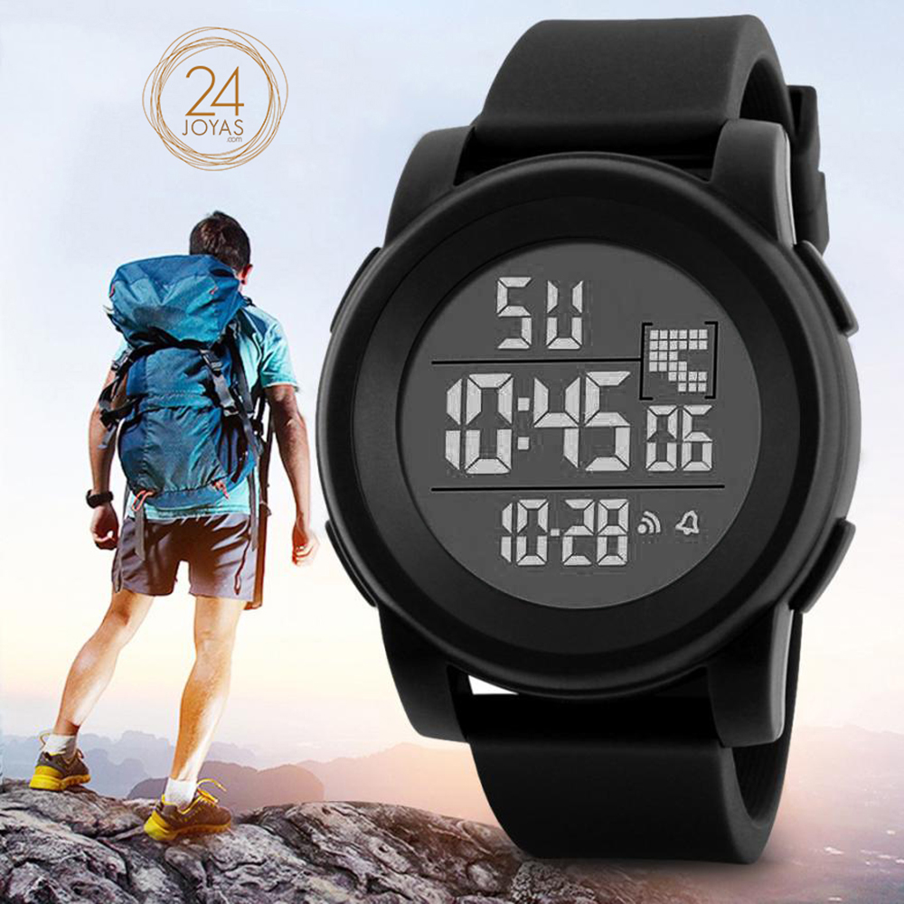 Reloj Deportivo Multifunción Digital Negro con esfera grande y