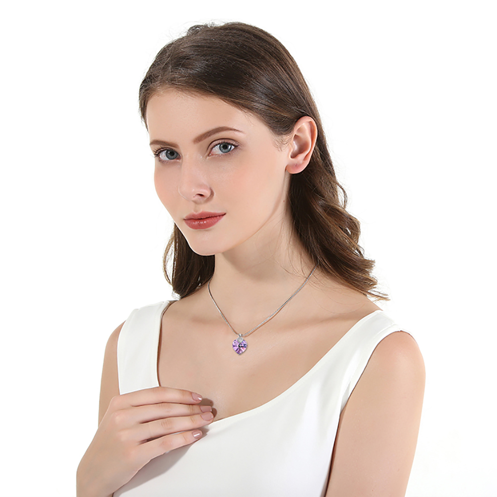 Colgante Corazón de Cristal de Cuarzo Amatista con cadena en Plata de Ley 925 de 45 + 5 centímetros – 24Joyas de compra de relojes y joyas